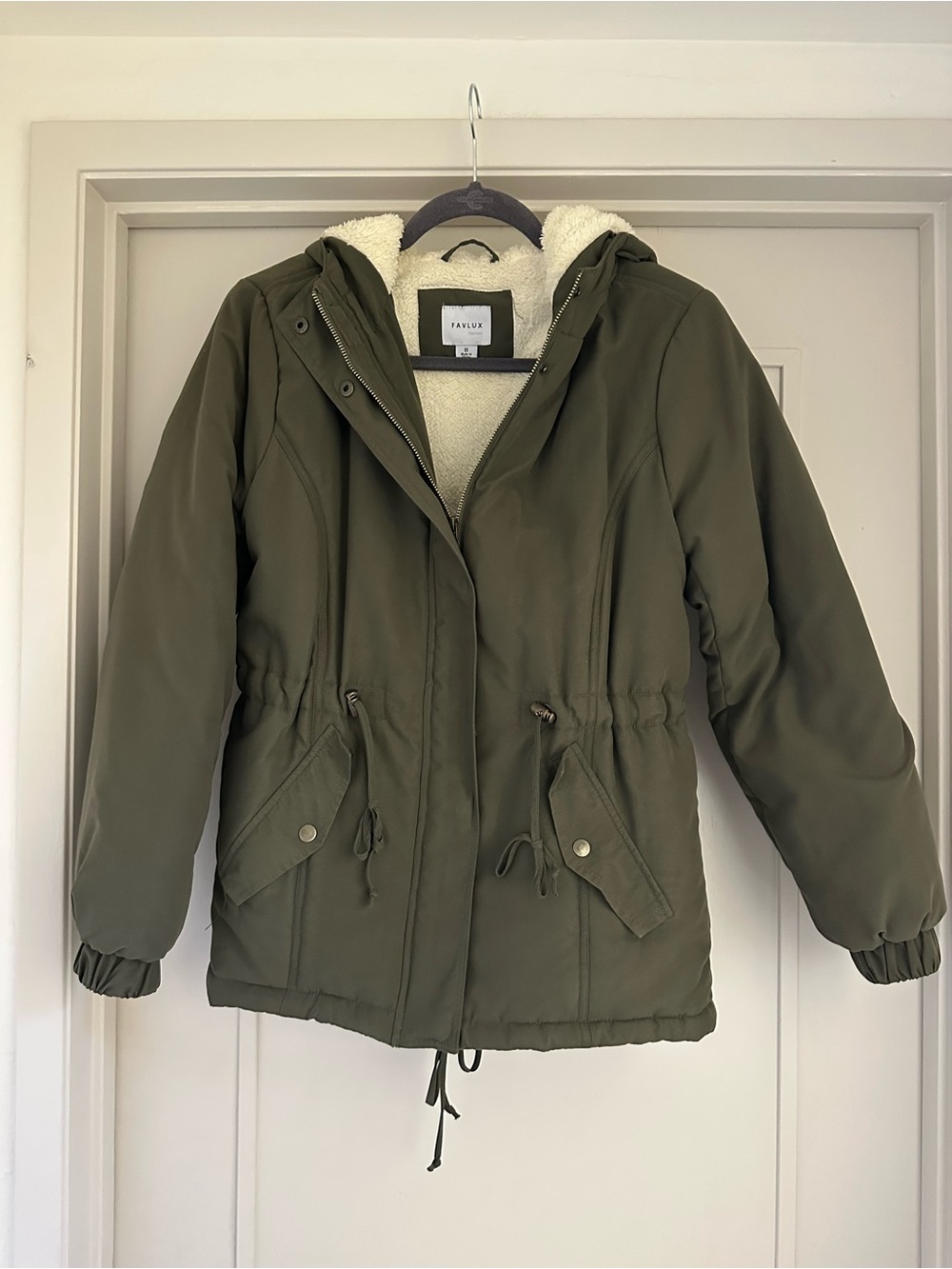 FAVLUX Olive Green Hooded Sherpa-Lined Jacket